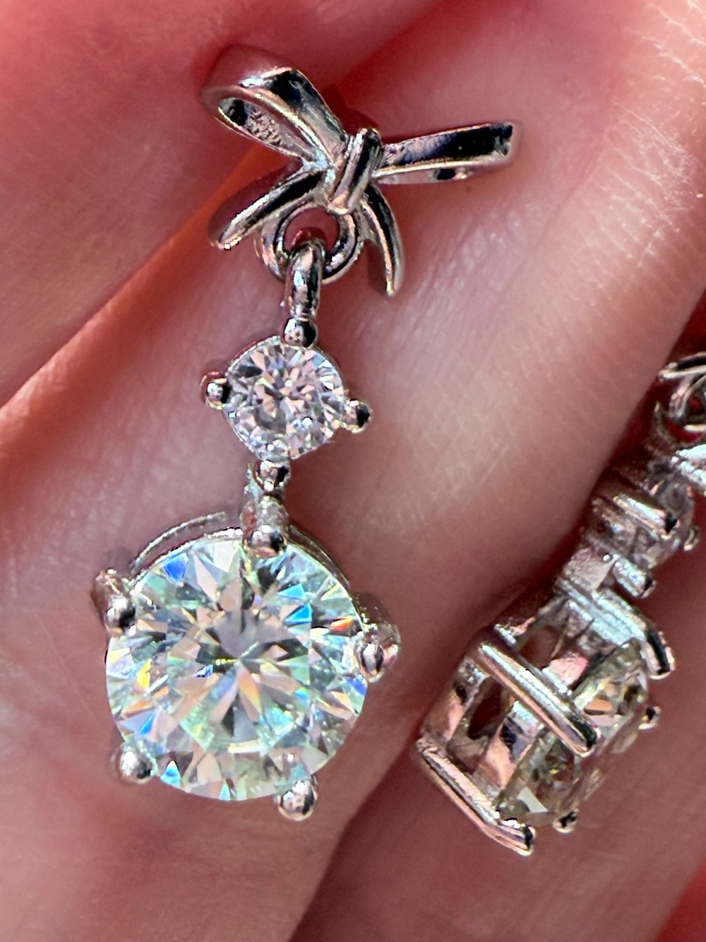New Bow Drop Dangle Earrings with True Moissanite Stones- Women Jewelry